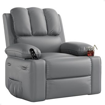 40.55 in PU Leather Swivel Rocker Recliner with Heat Massage and Cup Holder