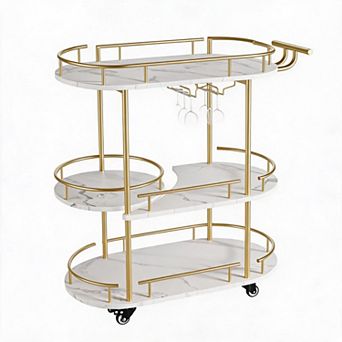34.2x15.7x37 Inch 3 tier Gold Iron Frame Rolling Bar Cart
