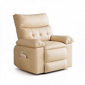Oversized Extra Wide PU Leather Manual Recliner Heat Massage 1.5X Sponge Side Pocket Single Sofa