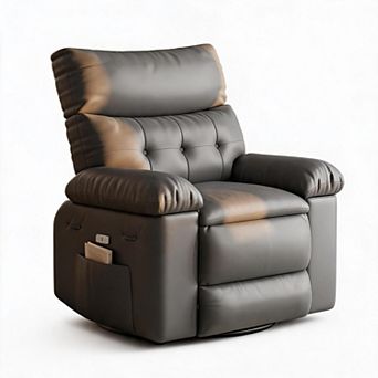 Oversized Extra Wide PU Leather Manual Recliner Heat Massage 1.5X Sponge Side Pocket Single Sofa