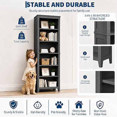 6-Tier Tall Bookshelf, 70.3" Display Storage Shelf Organizer