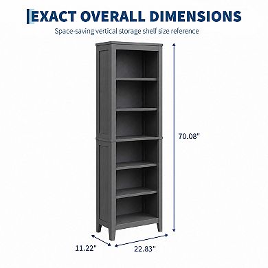 6-Tier Tall Bookshelf, 70.3" Display Storage Shelf Organizer