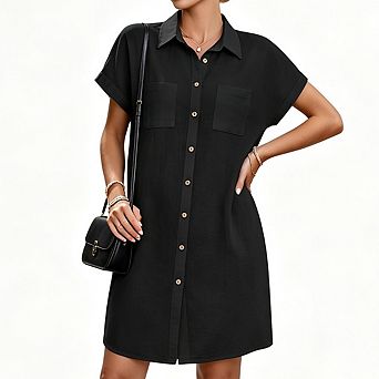 Women’s Button Down Short Sleeve T Shirt Mini Dress Summer Casual Daily Vacation Outfit