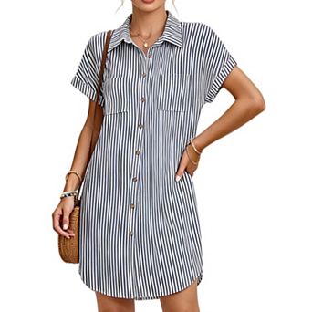 Women’s Button Down Short Sleeve T Shirt Mini Dress Summer Casual Daily Vacation Outfit
