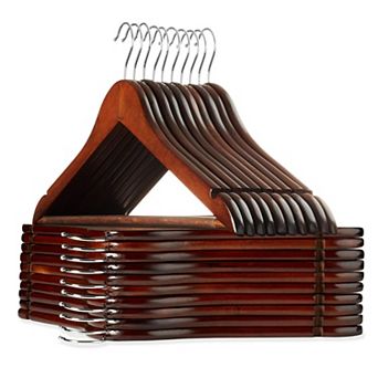 20 Walnut Wooden Suit Hangers With Notches Chrome Swivel Hook Non Slip Pant Bar
