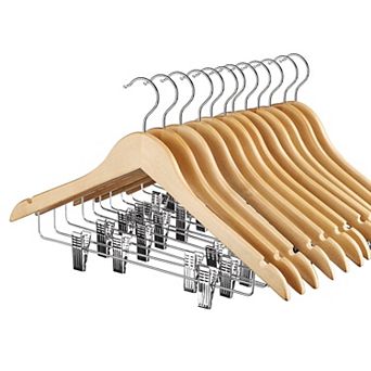12 Pack Solid Wood Suit Hangers With Clips Smooth Finish Durable Metal Hooks