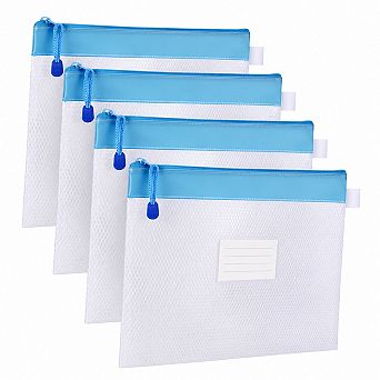 4 Pack Durable Waterproof Mesh Letter Size File Document Organizer Zipper Pouch