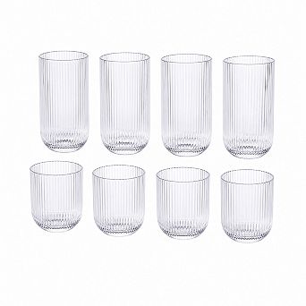 8 pc Origami Fluted Glassware Set Multipurpose Drink Cups