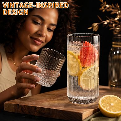 8 Piece Origami Fluted Glassware Set Multipurpose Drink Cups