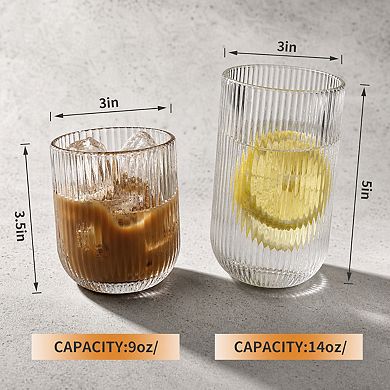 8 Piece Origami Fluted Glassware Set Multipurpose Drink Cups