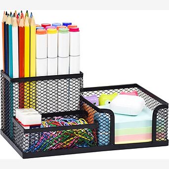 Mesh Desk Organizer with 3 Compartments and Pencil Holder