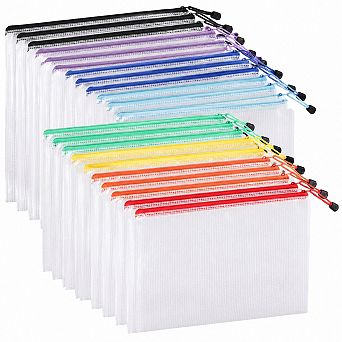 24 Mesh Zipper Pouches Waterproof Letter Size File Organizer Puzzle Storage Bags