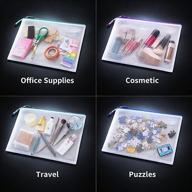 24 Mesh Zipper Pouches Waterproof Letter Size File Organizer Puzzle Storage Bags