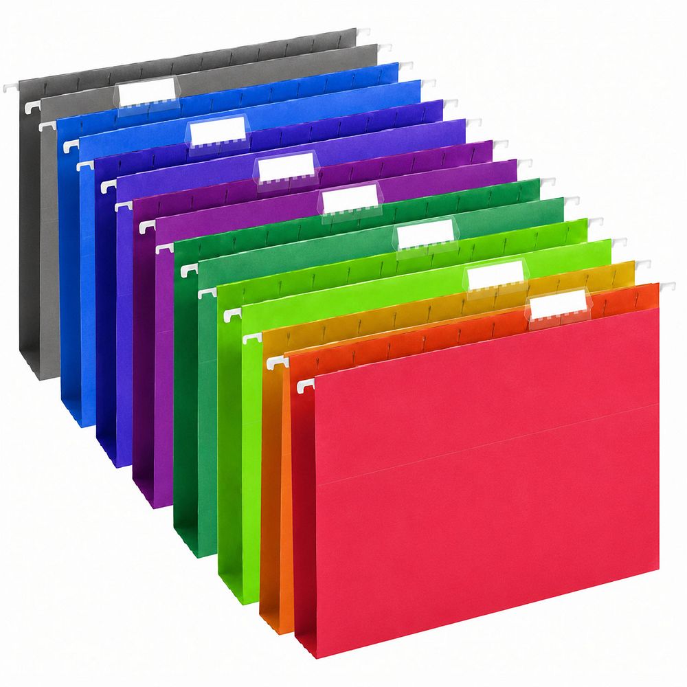 50 Pack Letter Size Hanging File Folders 10 Colors 1/5 Cut Tabs ...