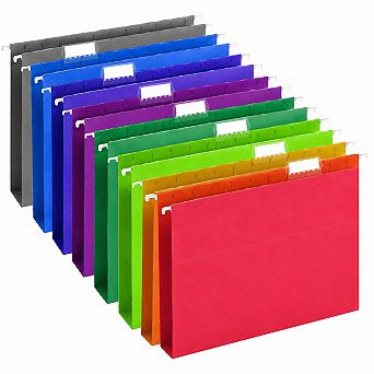 50 Pack Letter Size Hanging File Folders 10 Colors 1/5 Cut Tabs Expandable Organizer