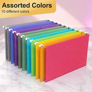 50 Pack Letter Size Hanging File Folders 10 Colors 1/5 Cut Tabs Expandable Organizer