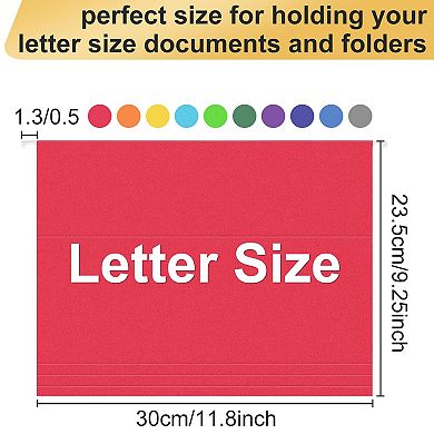50 Pack Letter Size Hanging File Folders 10 Colors 1/5 Cut Tabs Expandable Organizer