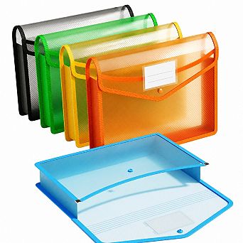 Plastic Expanding File Folders Snap Closure Large Capacity 5 Pack No Dividers