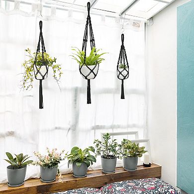 3 Pack Handwoven Cotton Macrame Plant Hangers Boho Home Decor Indoor Outdoor