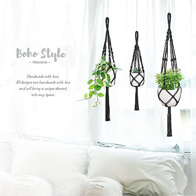 3 Pack Handwoven Cotton Macrame Plant Hangers Boho Home Decor Indoor Outdoor