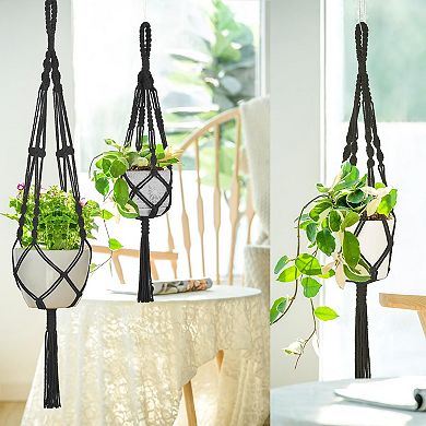 3 Pack Handwoven Cotton Macrame Plant Hangers Boho Home Decor Indoor Outdoor