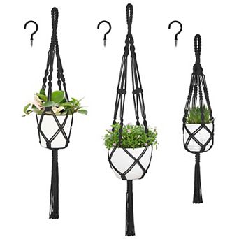 3 Pack Handwoven Cotton Macrame Plant Hangers Boho Home Decor Indoor Outdoor