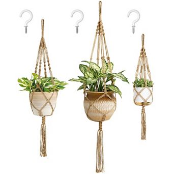 3 Pack Handwoven Cotton Macrame Plant Hangers Boho Home Decor Indoor Outdoor