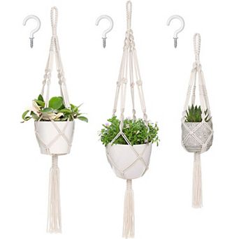 3 Pack Handwoven Cotton Macrame Plant Hangers Boho Home Decor Indoor Outdoor