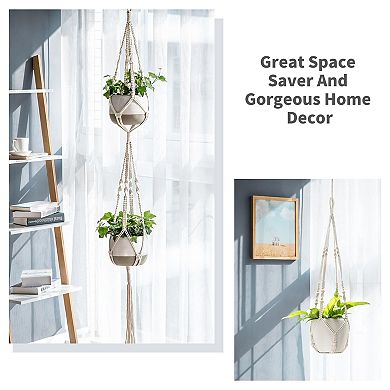 4 Pack Jute Hanging Plant Holders Boho Indoor Outdoor Home Decor