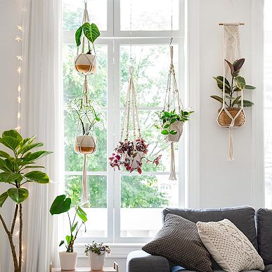 4 Pack Jute Hanging Plant Holders Boho Indoor Outdoor Home Decor