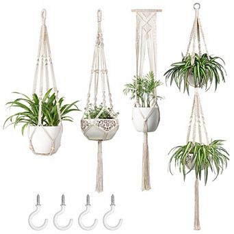 4 Pack Jute Hanging Plant Holders Boho Indoor Outdoor Home Decor