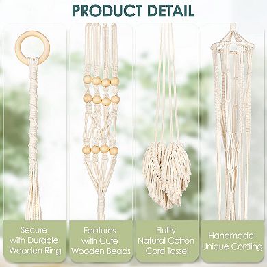 4 Pack Boho Macrame Hanging Plant Holders With Tassels Indoor Home Decor
