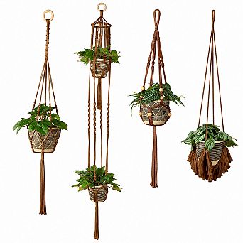 4 Pack Boho Macrame Hanging Plant Holders With Tassels Indoor Home Decor