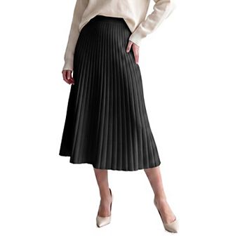 Womens Pleated Ribbed Knit A Line Sweater Fall Winter Maxi Skirt