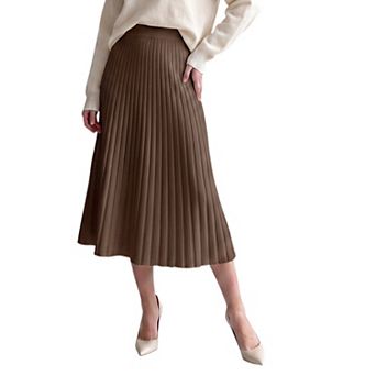 Womens Pleated Ribbed Knit A Line Sweater Fall Winter Maxi Skirt