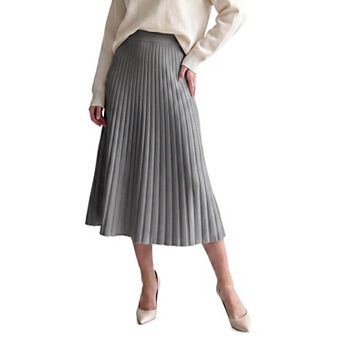 Womens Pleated Ribbed Knit A Line Sweater Fall Winter Maxi Skirt