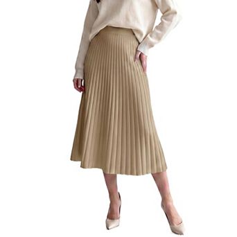 Womens Pleated Ribbed Knit A Line Sweater Fall Winter Midi Skirt