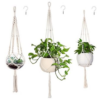 3 Pack Macrame Plant Hangers With Hooks Handmade Boho Home Decor Indoor Outdoor