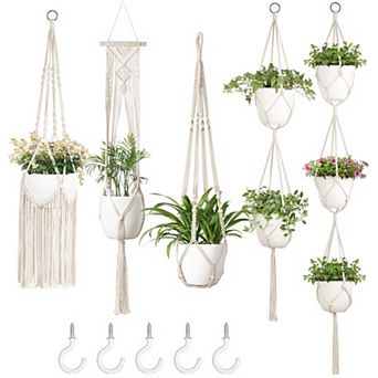 5 Pack Boho Cotton Rope Plant Hangers Indoor Outdoor Home Decor