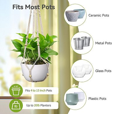 Macrame Cotton Hanging Planter Holder Boho Indoor Outdoor Home Decor