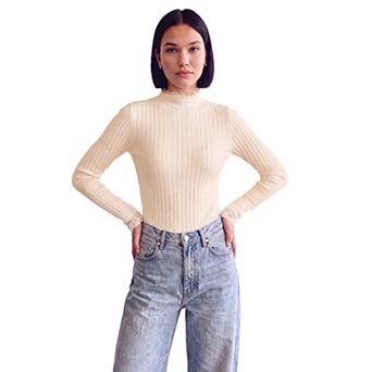 Women's Sweater Splicing Knit Mock Neck False Two Piece Long Sleeves Ruffle Lace Trim Pullover Top