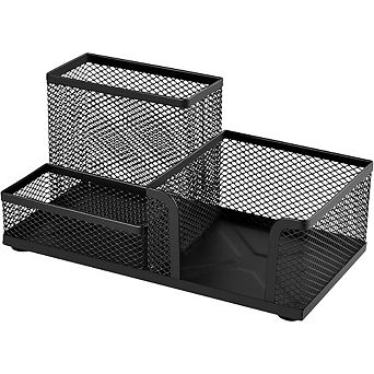 Mesh Desk Organizer with 3 Compartments and Sticky Notes Holder