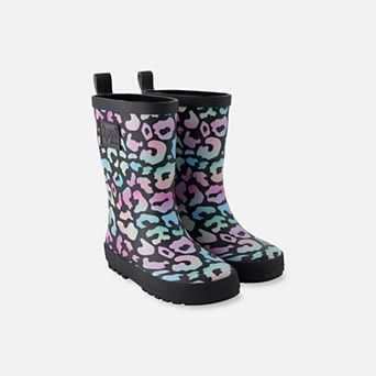 Kids Girl Rain Boots In Rubber Animal Print