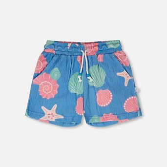 Little Kids Girl Crinkle Jersey Shorts Shell Print