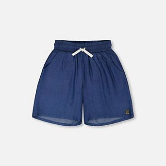 Little Kids Girl Chambray Elastic Waist Bermudas