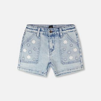 Little Kids Girl Denim Embroidered Shorts