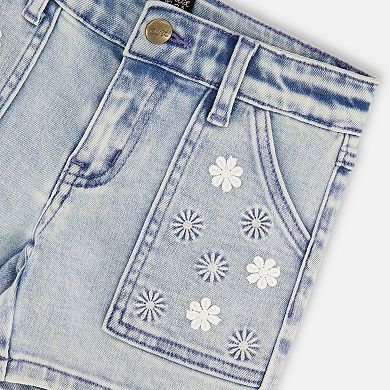 Little Kids Girl Denim Embroidered Shorts