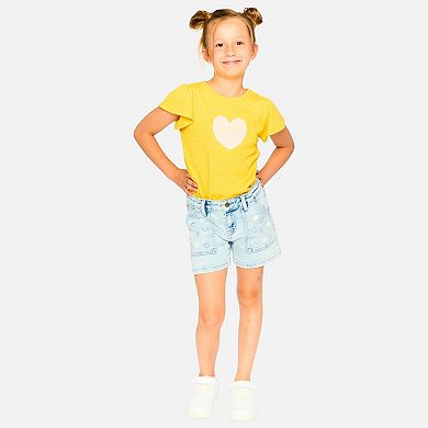 Little Kids Girl Denim Embroidered Shorts