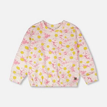 Big Kids Girl French Terry Sweatshirt Printed Daisies