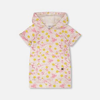 Big Kids Girl French Terry Hooded Dress Printed Daisies
